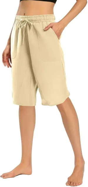 Linen Shorts for Women 2025 Knee Length Casual Summer Drawstring Waist Shorts Lightweight Loose Beach Pants