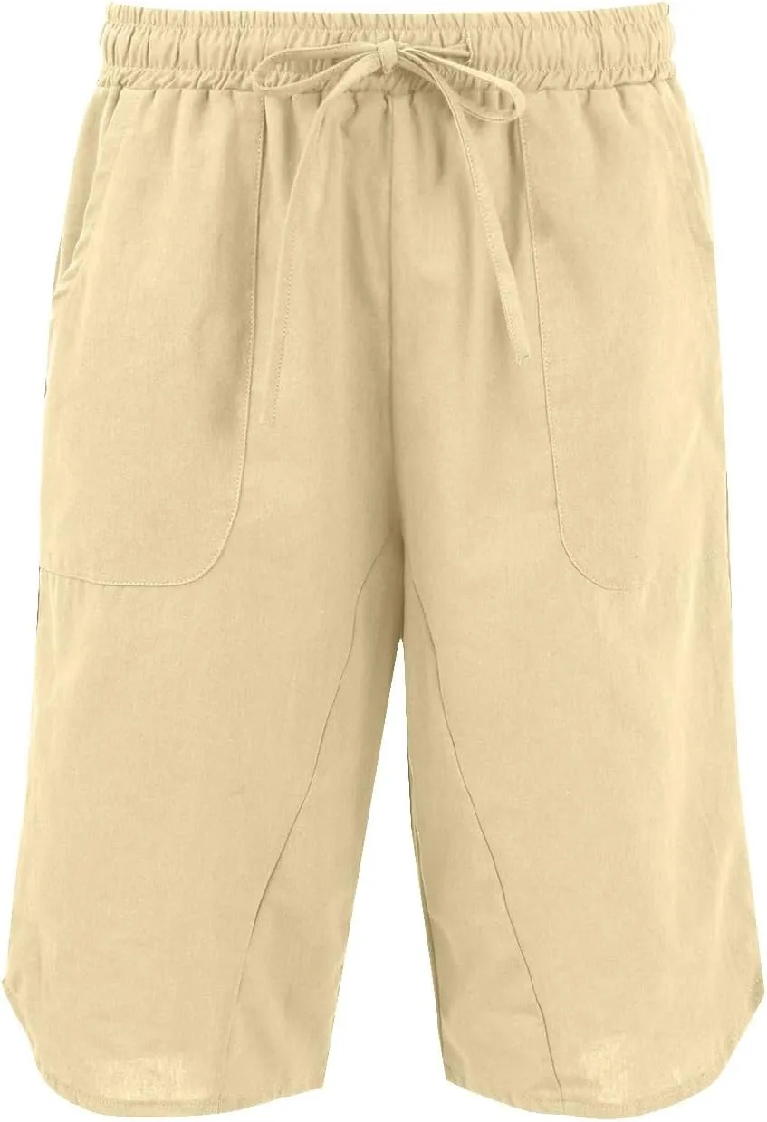 Linen Shorts for Women 2025 Knee Length Casual Summer Drawstring Waist Shorts Lightweight Loose Beach Pants