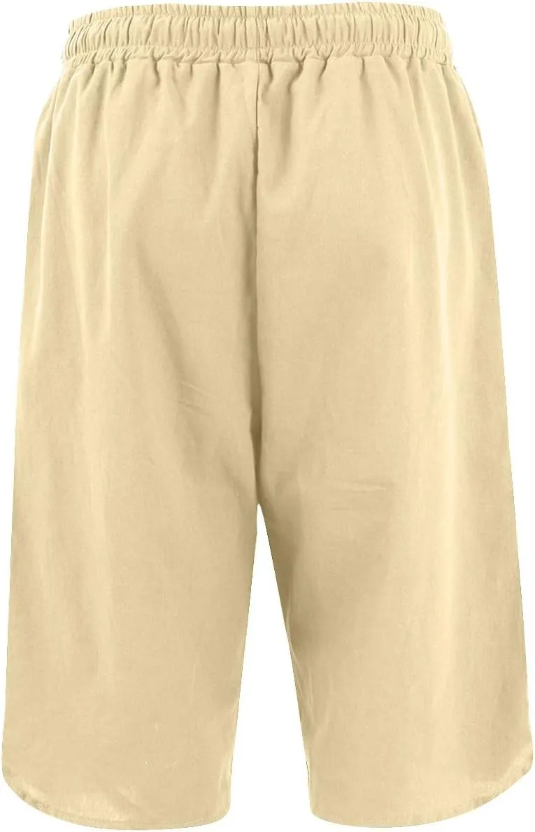 Linen Shorts for Women 2025 Knee Length Casual Summer Drawstring Waist Shorts Lightweight Loose Beach Pants