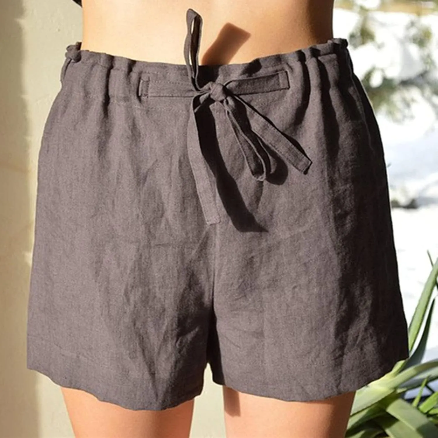 Linen Shorts for Women Trendy Summer Drawstring High Waisted Solid Shorts Loose Casual Comfy Lightweight Beach Shorts
