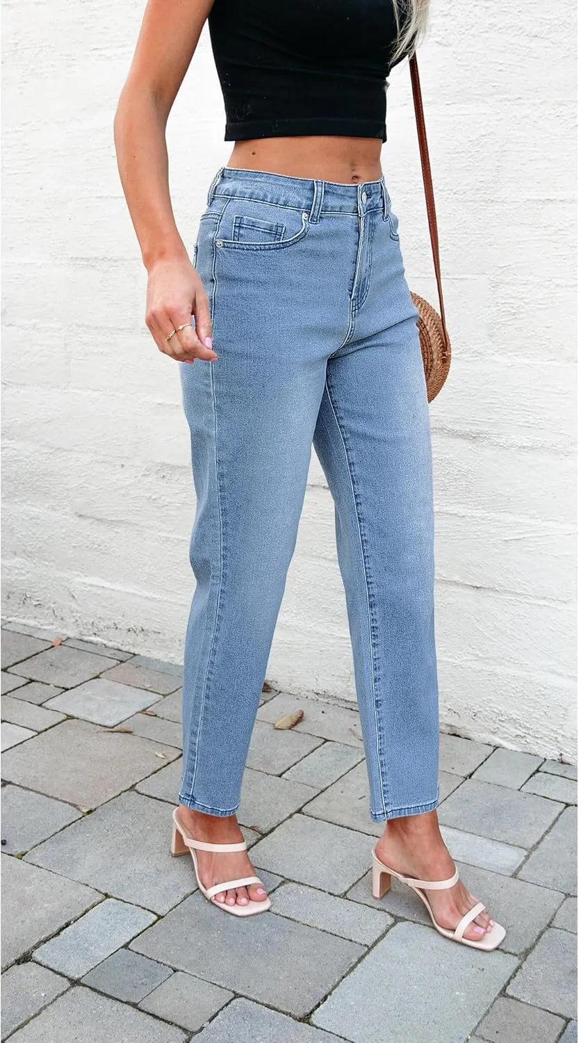 luvamia Straight Leg Jeans for Women High Waisted Trendy Cropped Stretchy Denim Pants Ankle Mom Jeans Work Trouser Jeans