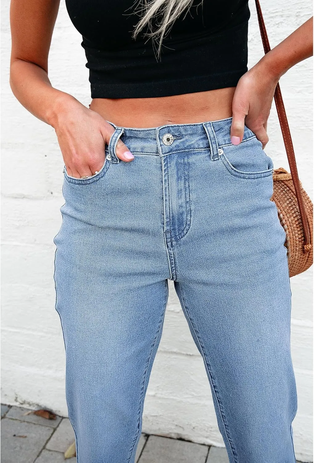 luvamia Straight Leg Jeans for Women High Waisted Trendy Cropped Stretchy Denim Pants Ankle Mom Jeans Work Trouser Jeans