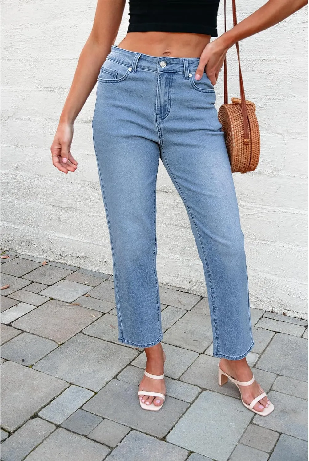 luvamia Straight Leg Jeans for Women High Waisted Trendy Cropped Stretchy Denim Pants Ankle Mom Jeans Work Trouser Jeans