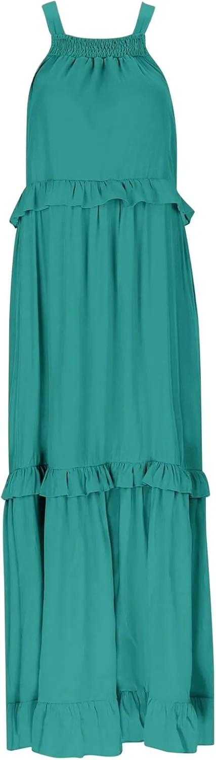 Maxi Dresses for Women 2025 Halter Flowy Ruffle Tiered Long Dress Casual Summer A Line Swing Beach Sundress
