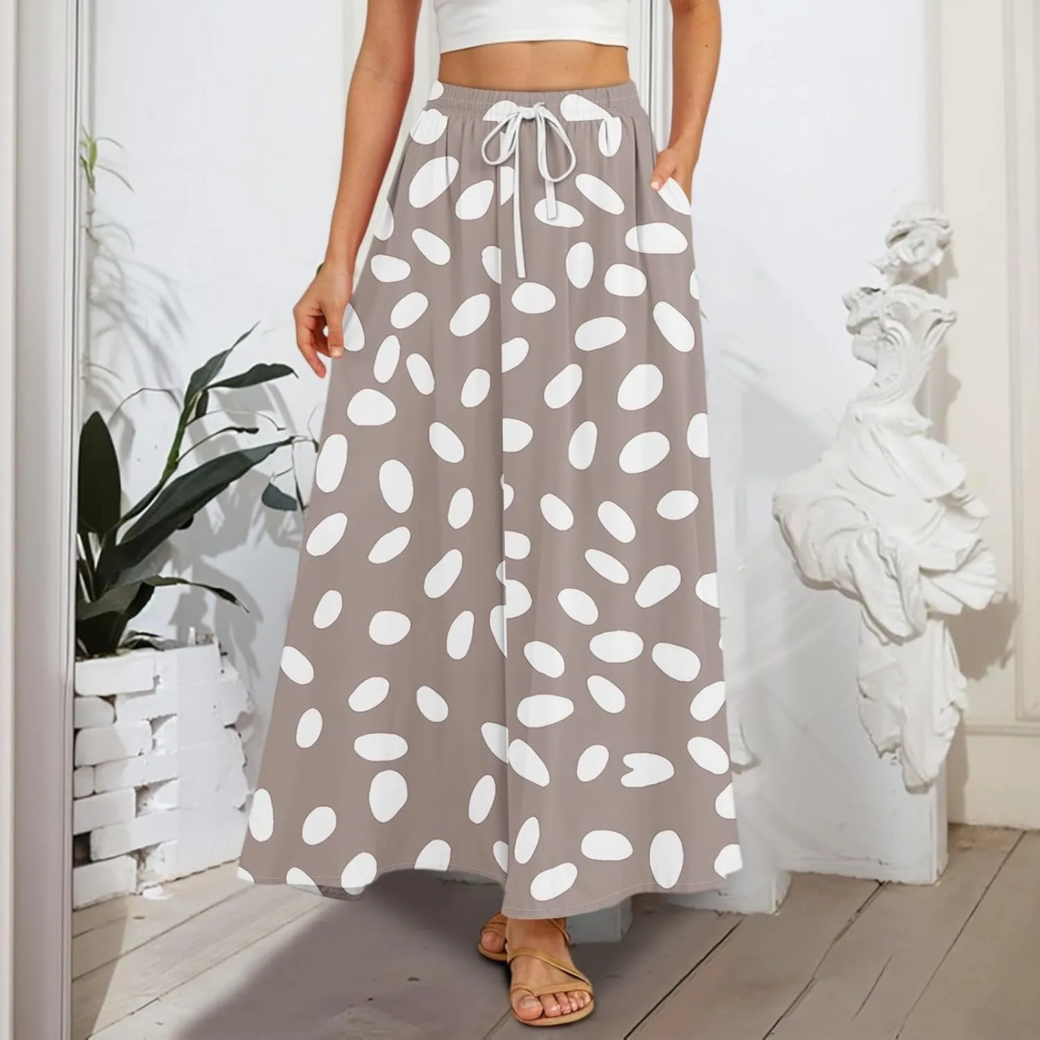 Maxi Skirts for Women 2025 Boho Summer Floral High Waist Casual A-Line Flowy Swing Flared Skirt with Pockets