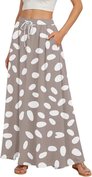 Maxi Skirts for Women 2025 Boho Summer Floral High Waist Casual A-Line Flowy Swing Flared Skirt with Pockets
