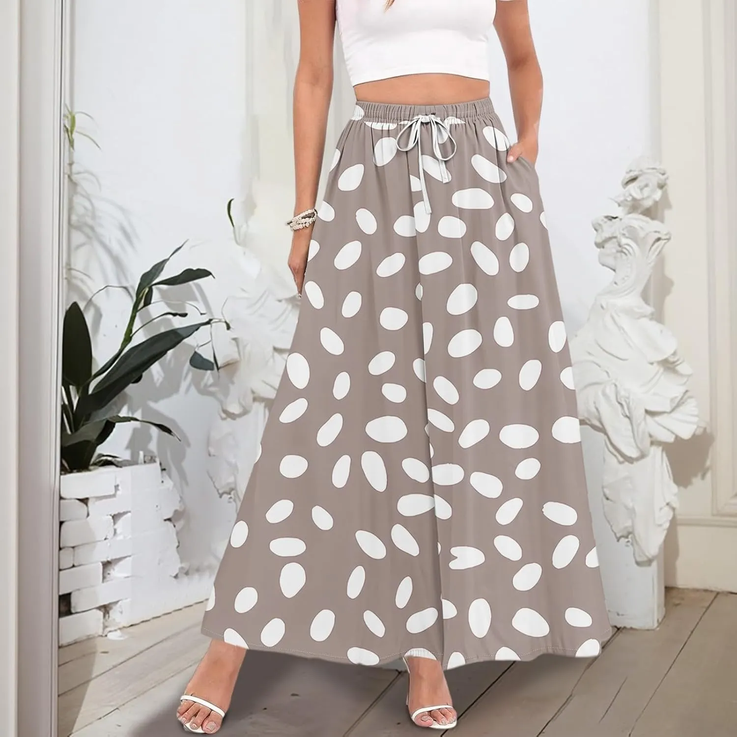 Maxi Skirts for Women 2025 Boho Summer Floral High Waist Casual A-Line Flowy Swing Flared Skirt with Pockets