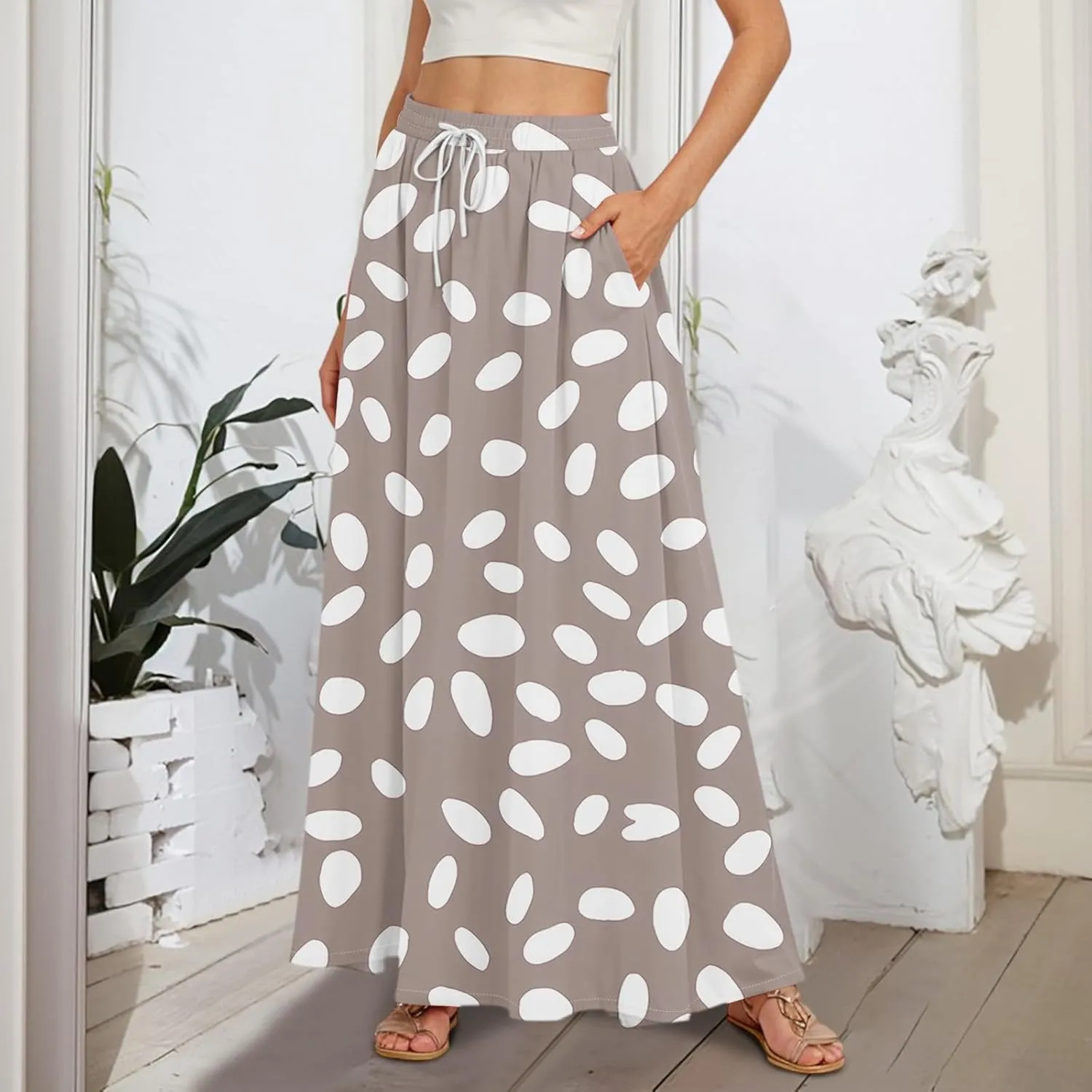Maxi Skirts for Women 2025 Boho Summer Floral High Waist Casual A-Line Flowy Swing Flared Skirt with Pockets