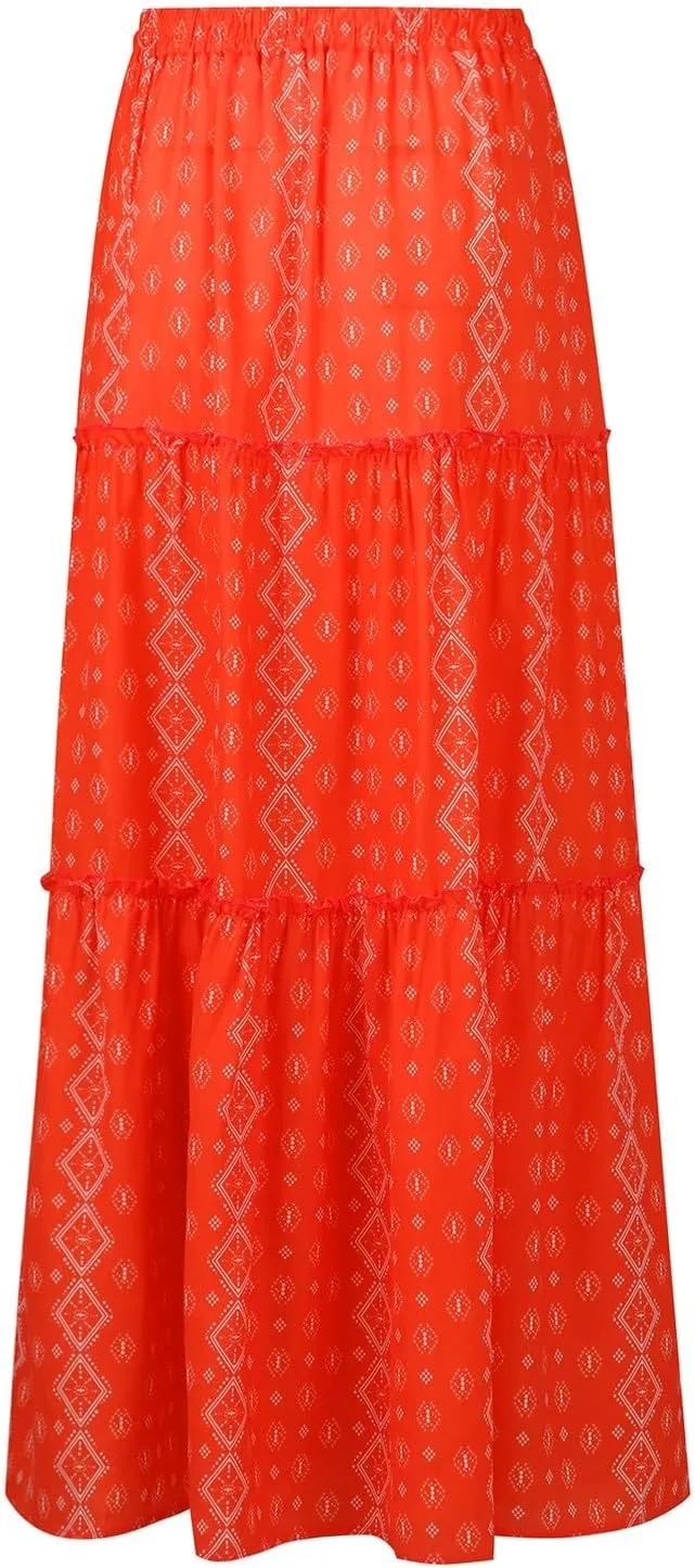 Maxi Skirts for Women Trendy Boho Flowy Long Beach Skirt Casual Drawstring High Waisted Pleated A-Line Tiered Skirts