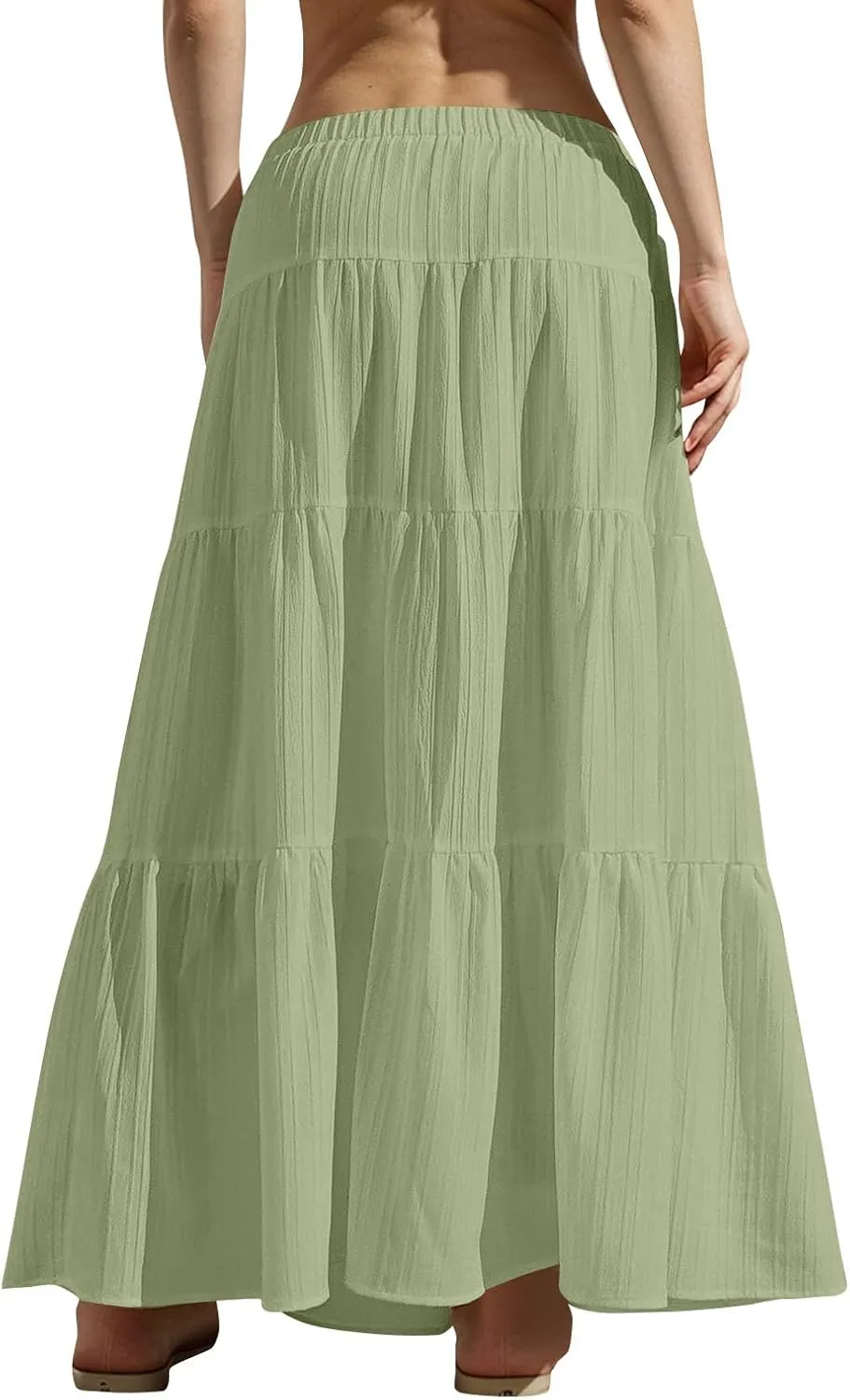 Maxi Skirts for Women Trendy Tiered A-Line Long Skirt Drawstring Elastic Waist Pleated Boho Casual Loose Clothes 2025
