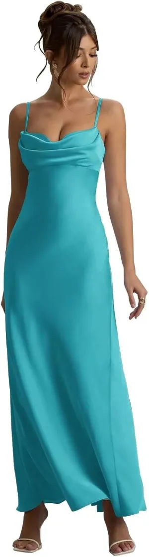 Maxianever Satin Bridesmaid Dresses 2025 Long Ruffled Bodycon Prom Party Gowns for Women