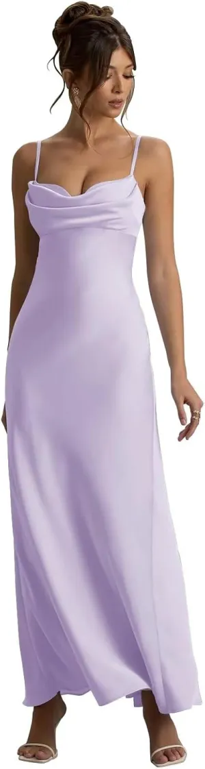 Maxianever Satin Bridesmaid Dresses 2025 Long Ruffled Bodycon Prom Party Gowns for Women