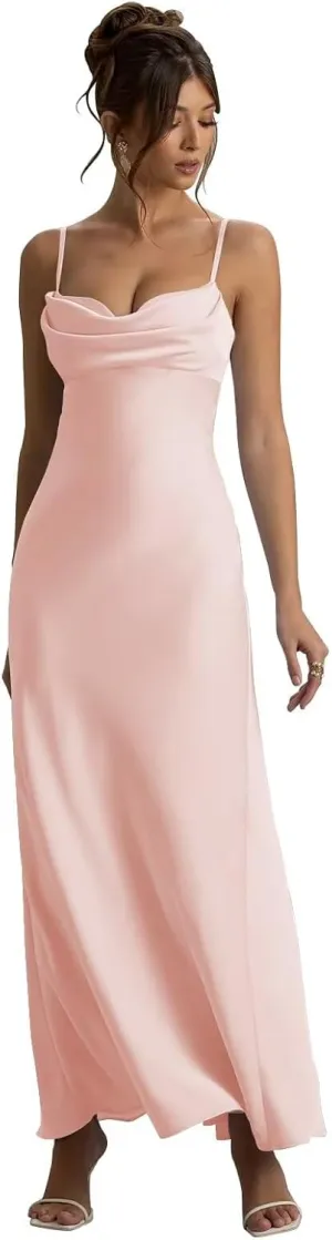 Maxianever Satin Bridesmaid Dresses 2025 Long Ruffled Bodycon Prom Party Gowns for Women