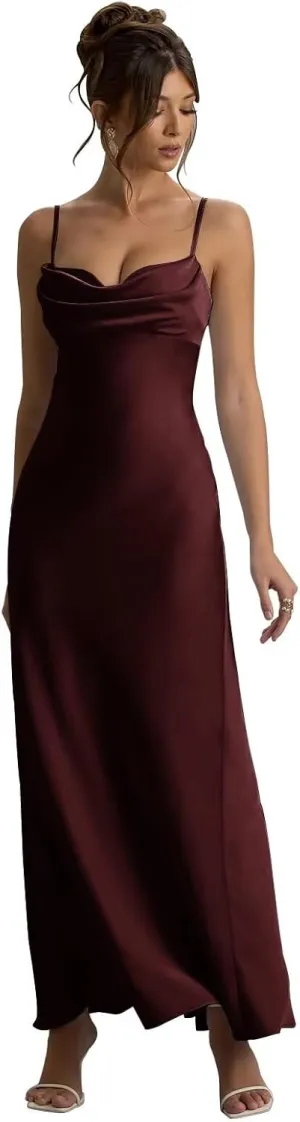 Maxianever Satin Bridesmaid Dresses 2025 Long Ruffled Bodycon Prom Party Gowns for Women