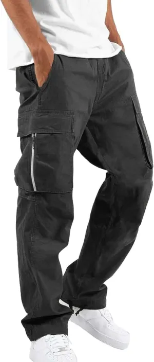 Men Cargo Pants Casual Relaxed Fit Work Pants Baggy Drawstring Elastic Waist Pants Straight Legs Fall Trousers