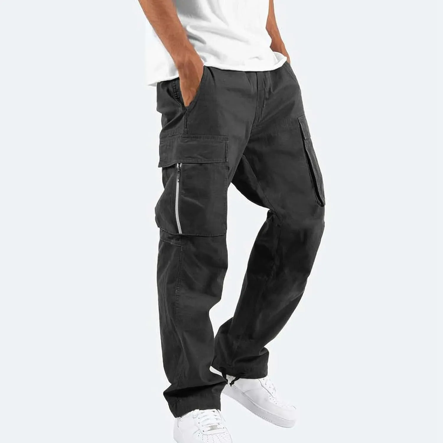 Men Cargo Pants Casual Relaxed Fit Work Pants Baggy Drawstring Elastic Waist Pants Straight Legs Fall Trousers