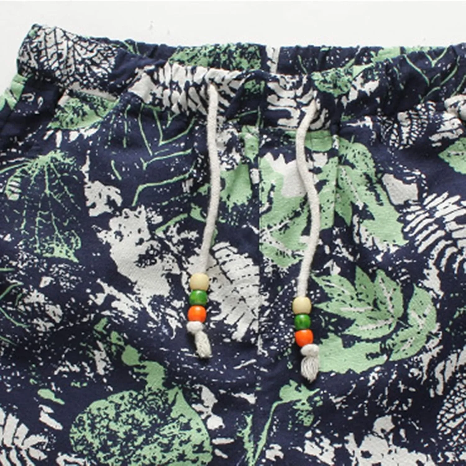 Men Linen Pants Fashion Floral Print Lace-Up Elasticated Skinny-Fit Casual Loose Trousers Slim-Fit Straight Legs