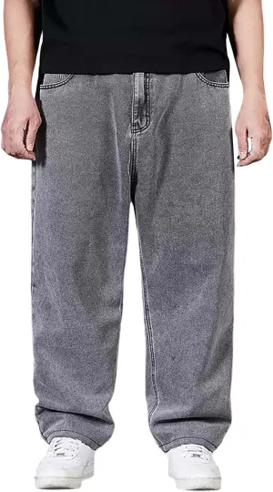 Men Plus Size Jeans Classic Basic Plain Relaxed Fit Denim Pants Open Bottom Summer Casual Straight Leg Baggy Trousers