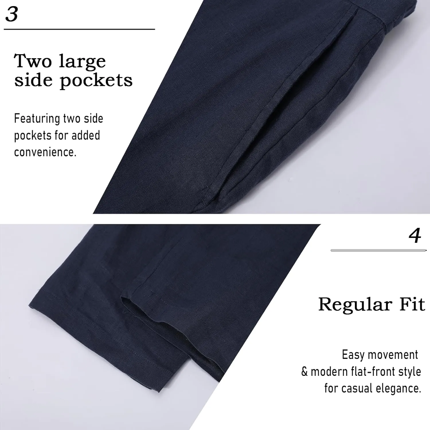 Men's 100% Linen Pants, Lightweight Breathable Casual Pants Regular Fit Summer Beach Yoga Trousers
