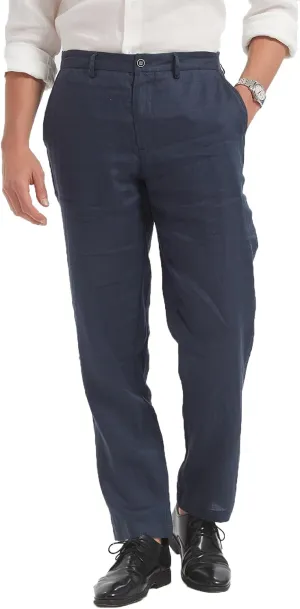Men's 100% Linen Pants, Lightweight Breathable Casual Pants Regular Fit Summer Beach Yoga Trousers