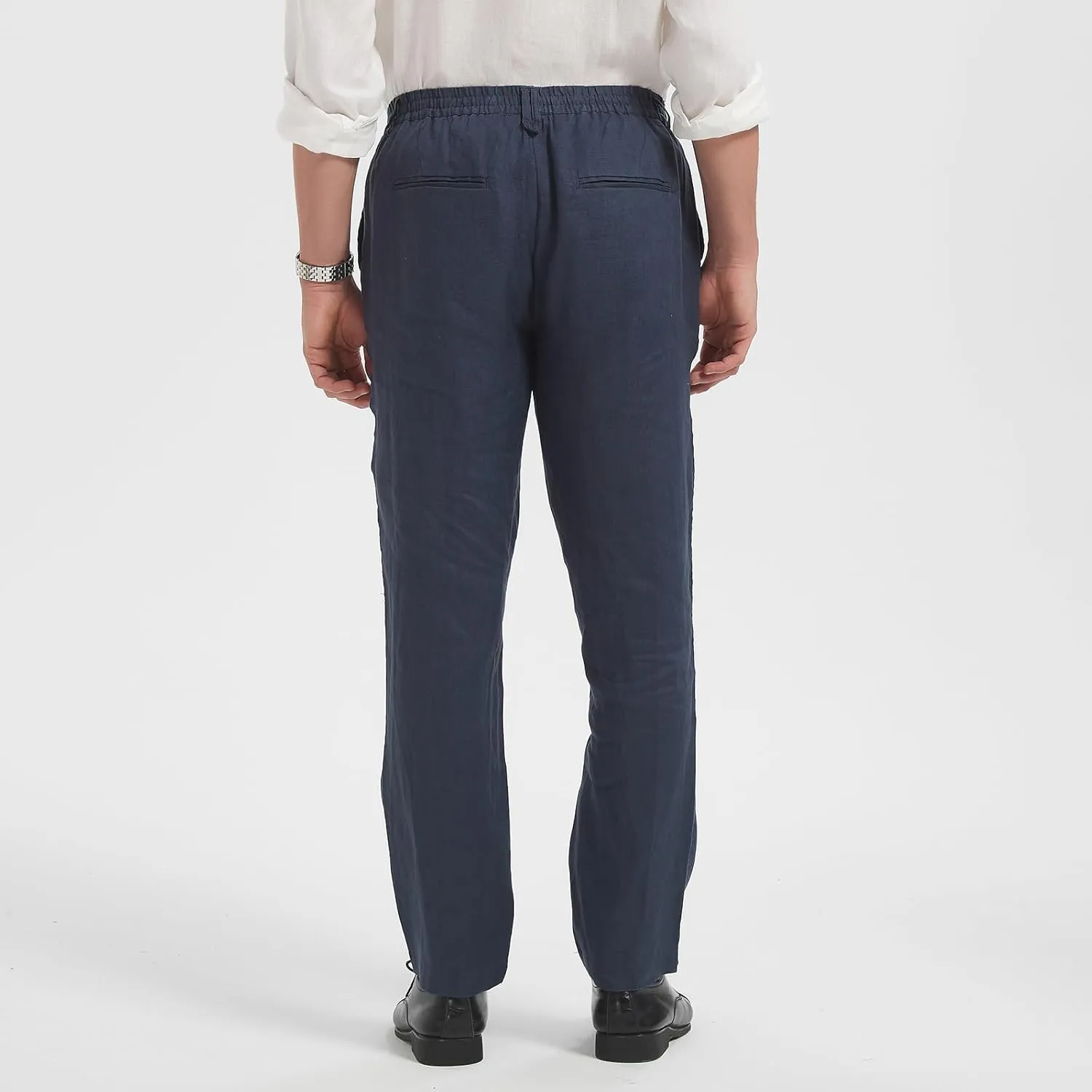 Men's 100% Linen Pants, Lightweight Breathable Casual Pants Regular Fit Summer Beach Yoga Trousers