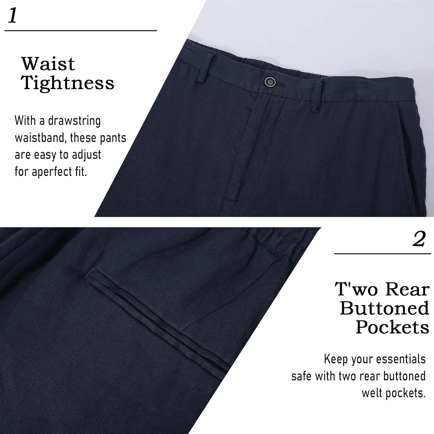 Men's 100% Linen Pants, Lightweight Breathable Casual Pants Regular Fit Summer Beach Yoga Trousers