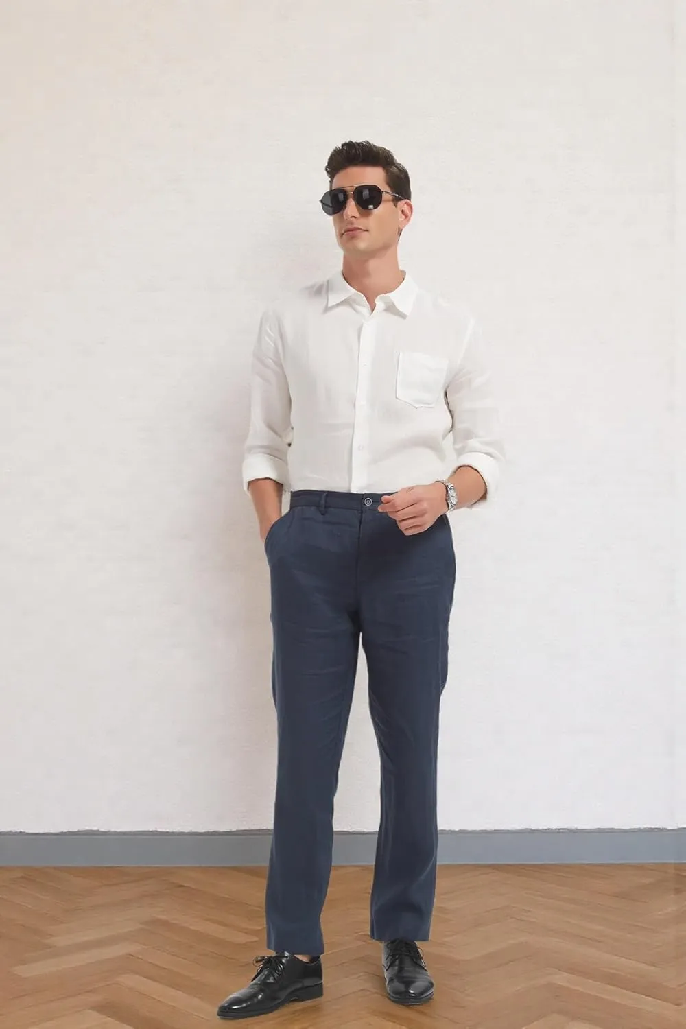 Men's 100% Linen Pants, Lightweight Breathable Casual Pants Regular Fit Summer Beach Yoga Trousers