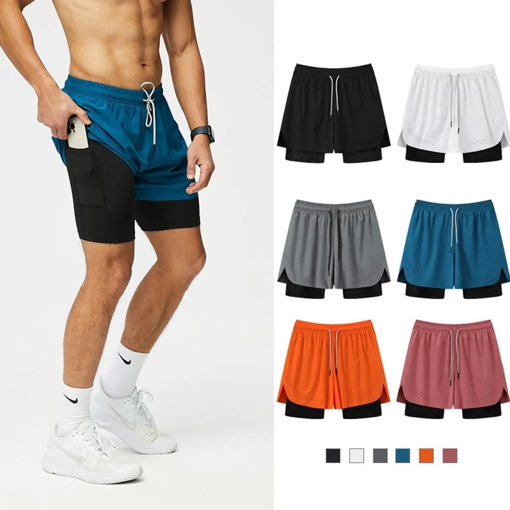 Mens 2 in 1 Athletic Running Shorts, Workout Gym Athletic Shorts for Men Quick Dry Shorts with Pockets
