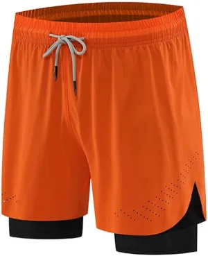 Mens 2 in 1 Athletic Running Shorts, Workout Gym Athletic Shorts for Men Quick Dry Shorts with Pockets