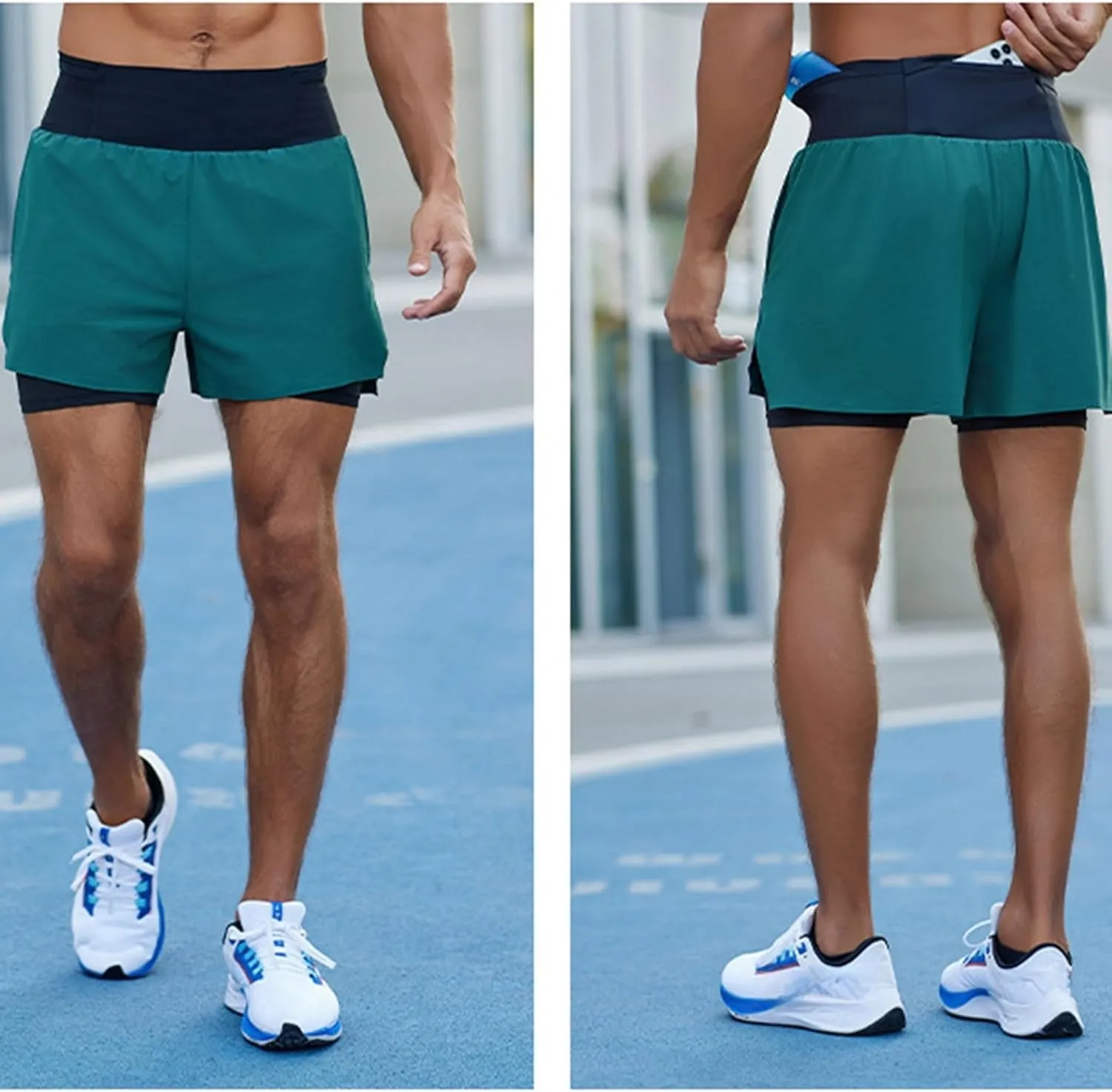 Mens 2 in 1 Running Shorts Quick Dry Mens Athletic Shorts with Pockets Outdoor Marathon Hiking Training Shorts Sports Shorts