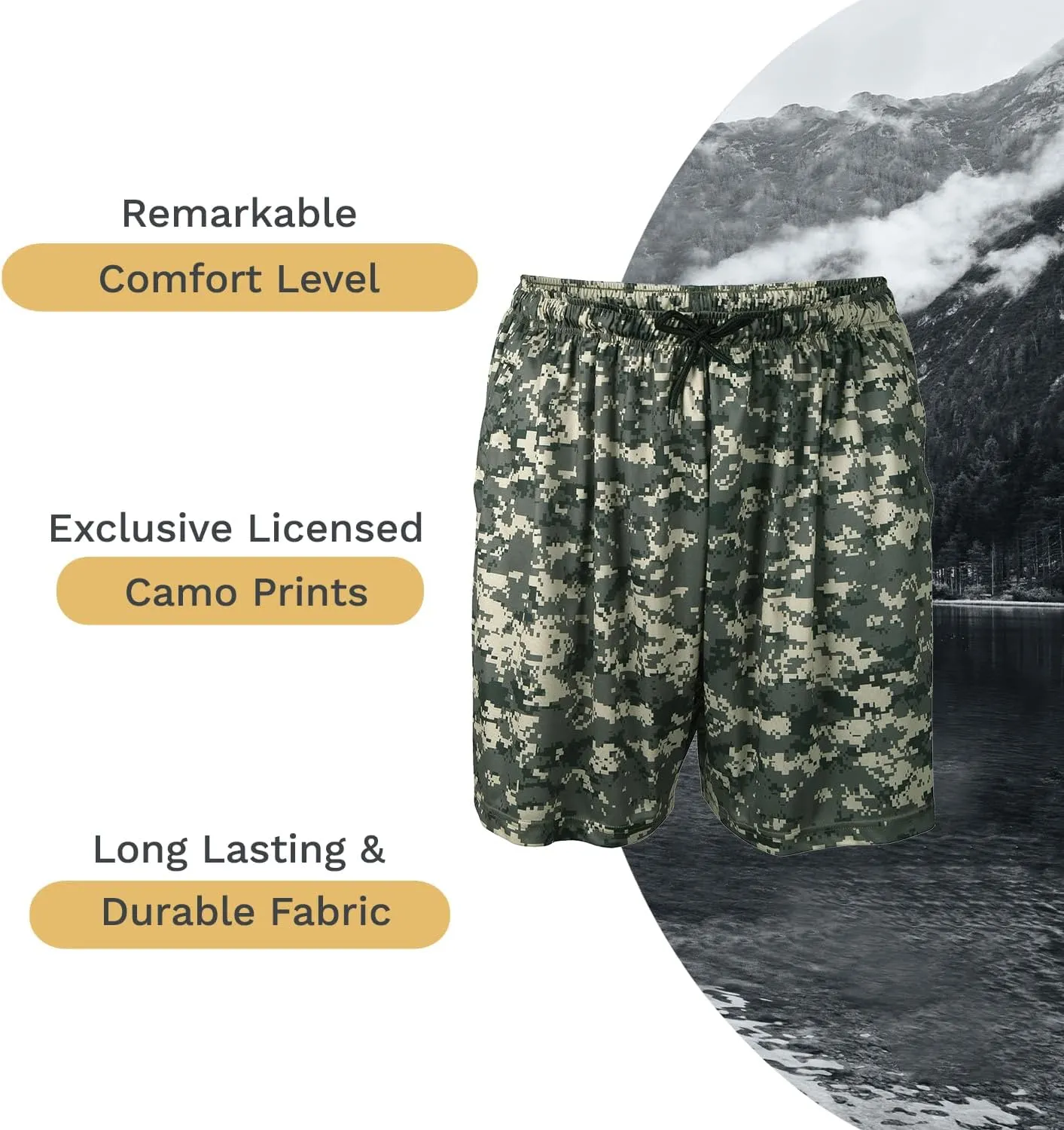 Men's Athletic Camo Shorts – Lightweight, Breathable Gym Shorts with Zip Pockets for Active Comfort