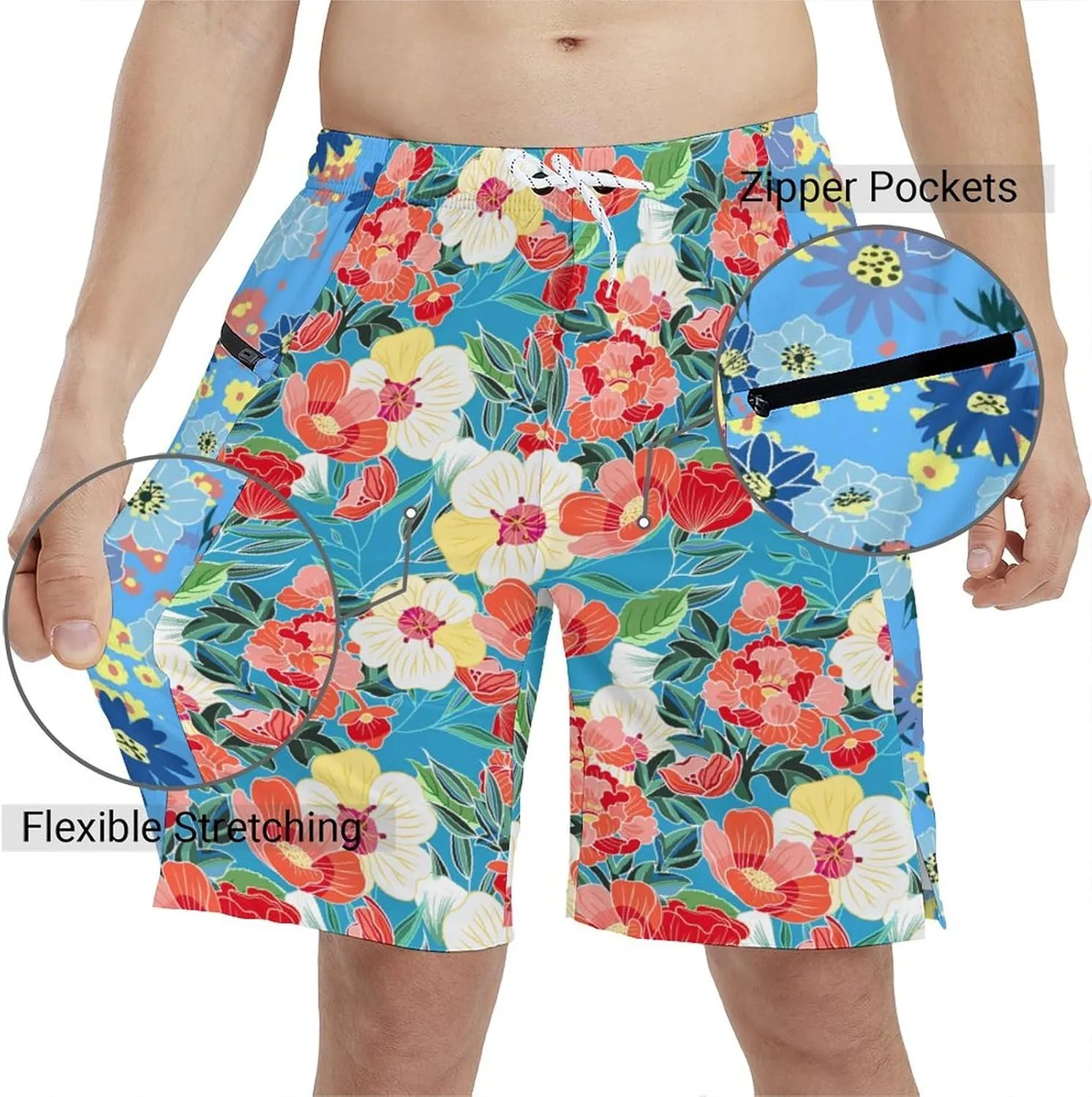 Men's Athletic Shorts with Liner 9" Funny Frog Duck Running Gym Shorts Casual Workout Shorts with Zipper Pockets