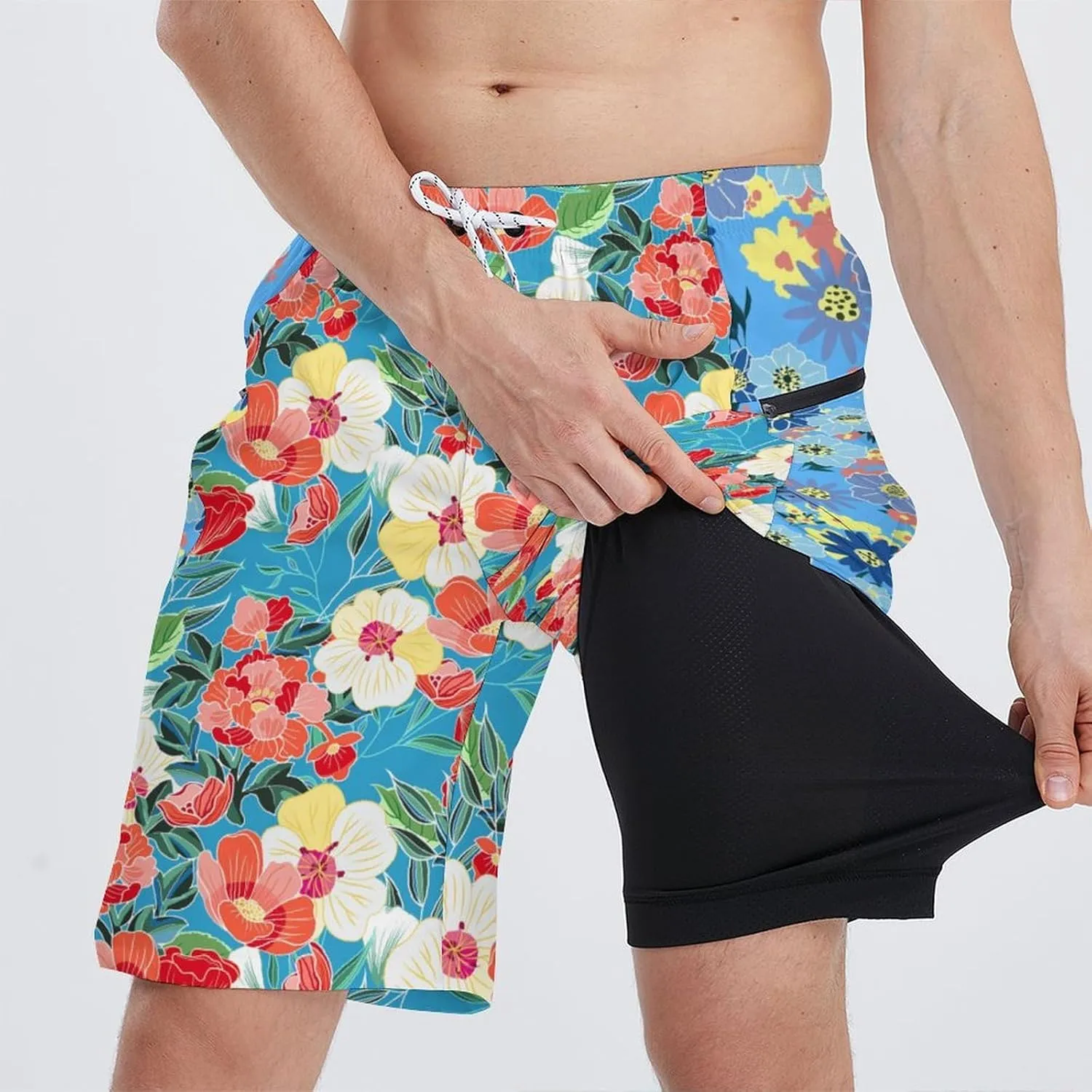 Men's Athletic Shorts with Liner 9" Funny Frog Duck Running Gym Shorts Casual Workout Shorts with Zipper Pockets