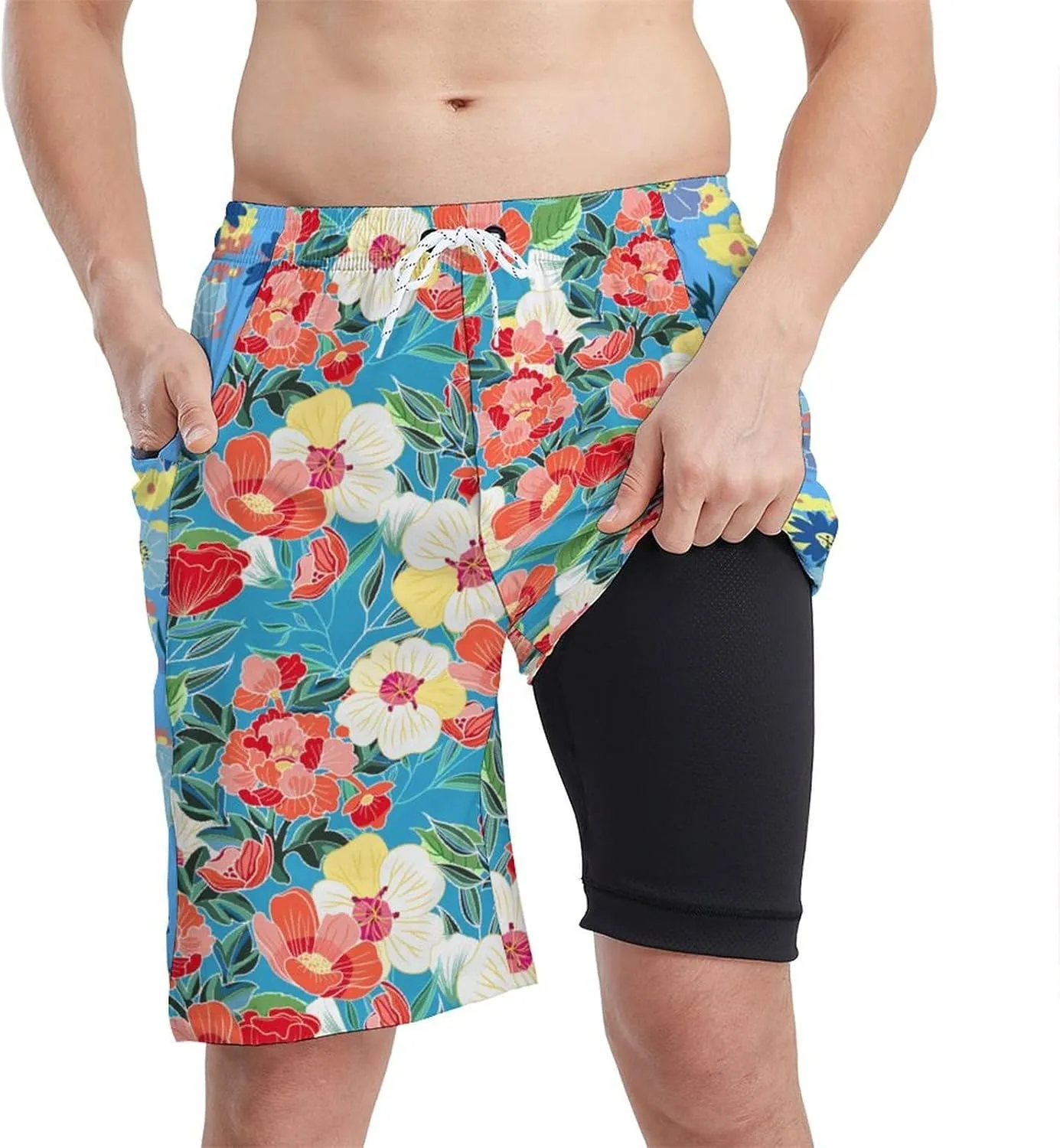 Men's Athletic Shorts with Liner 9" Funny Frog Duck Running Gym Shorts Casual Workout Shorts with Zipper Pockets