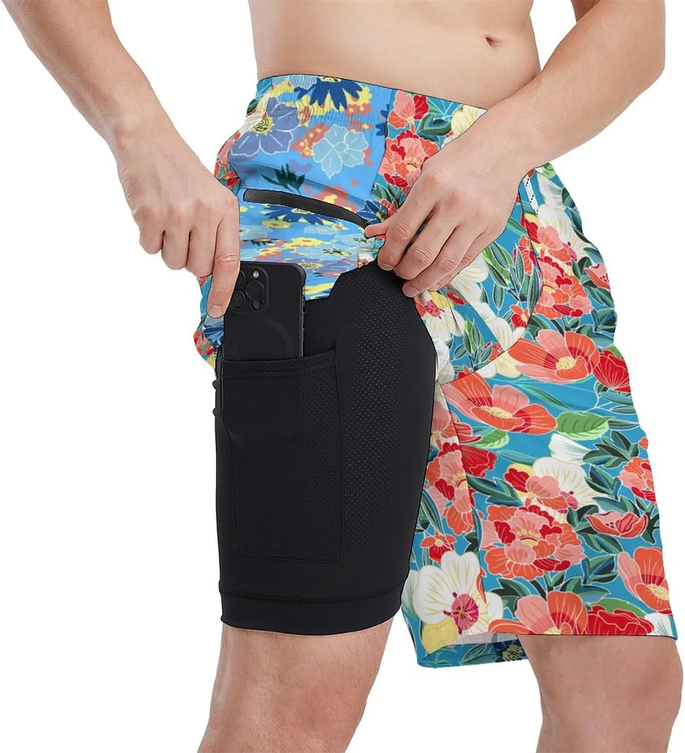 Men's Athletic Shorts with Liner 9" Funny Frog Duck Running Gym Shorts Casual Workout Shorts with Zipper Pockets