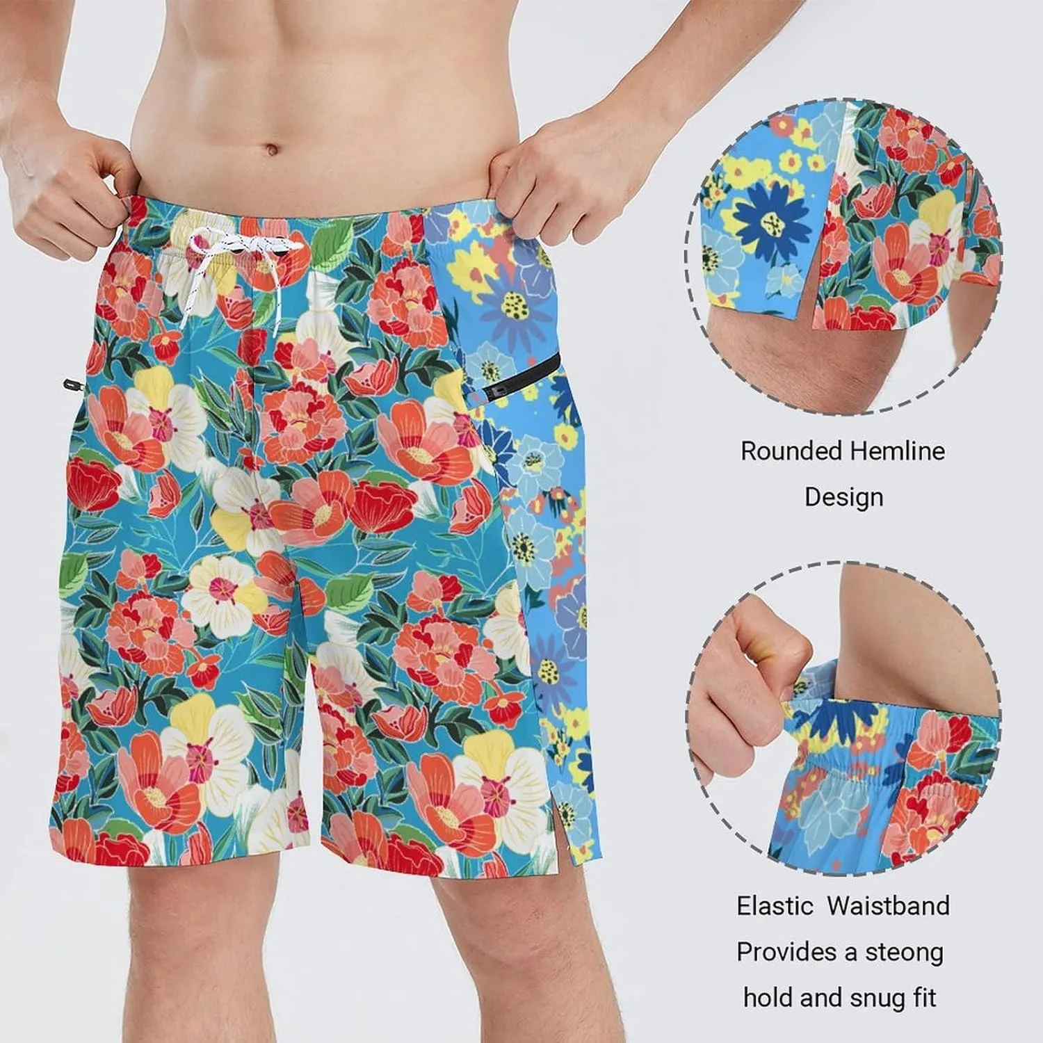 Men's Athletic Shorts with Liner 9" Funny Frog Duck Running Gym Shorts Casual Workout Shorts with Zipper Pockets