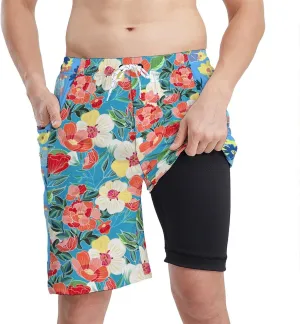 Men's Athletic Shorts with Liner 9" Funny Frog Duck Running Gym Shorts Casual Workout Shorts with Zipper Pockets