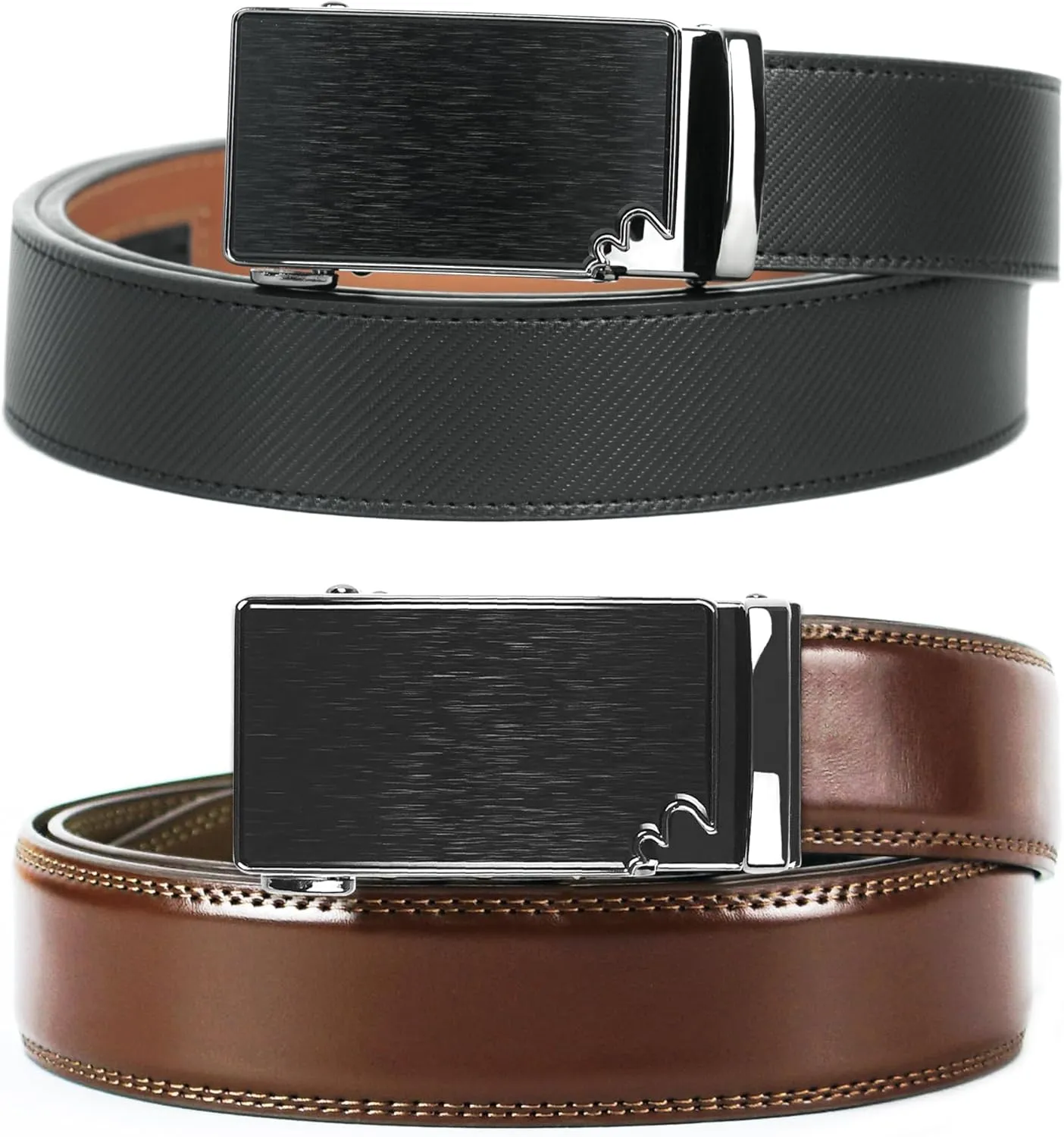 Men's Belts 2 Pack Leather Ratchet Belt for Men Belt for Jeans Dress