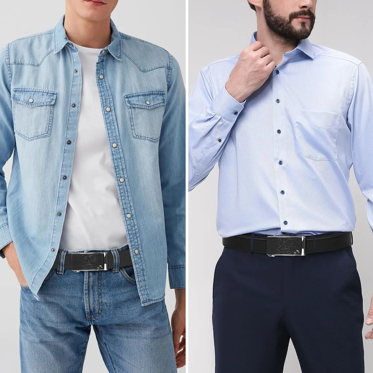 Men's Belts 2 Pack Leather Ratchet Belt for Men Belt for Jeans Dress