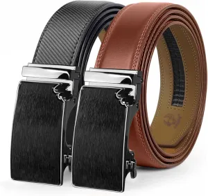 Men's Belts 2 Pack Leather Ratchet Belt for Men Belt for Jeans Dress