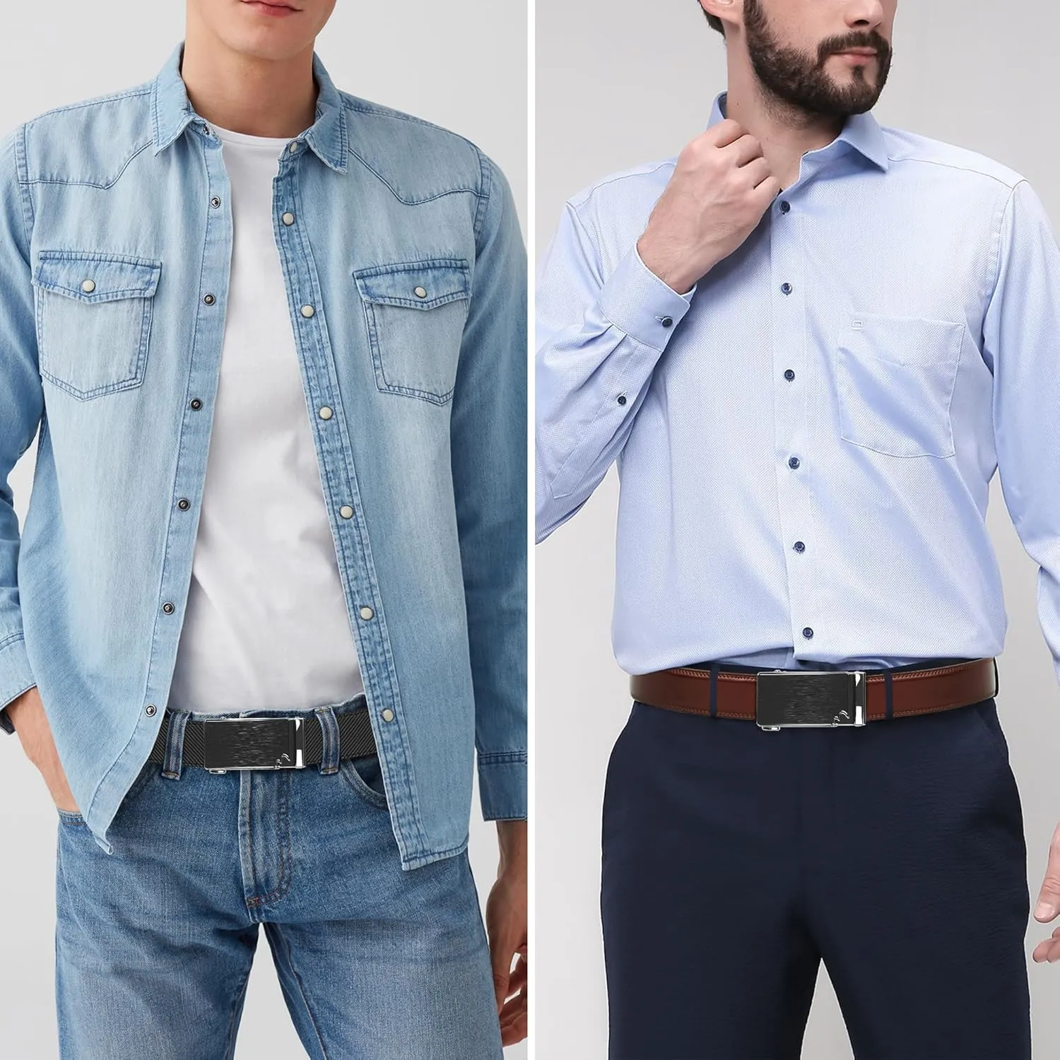 Men's Belts 2 Pack Leather Ratchet Belt for Men Belt for Jeans Dress