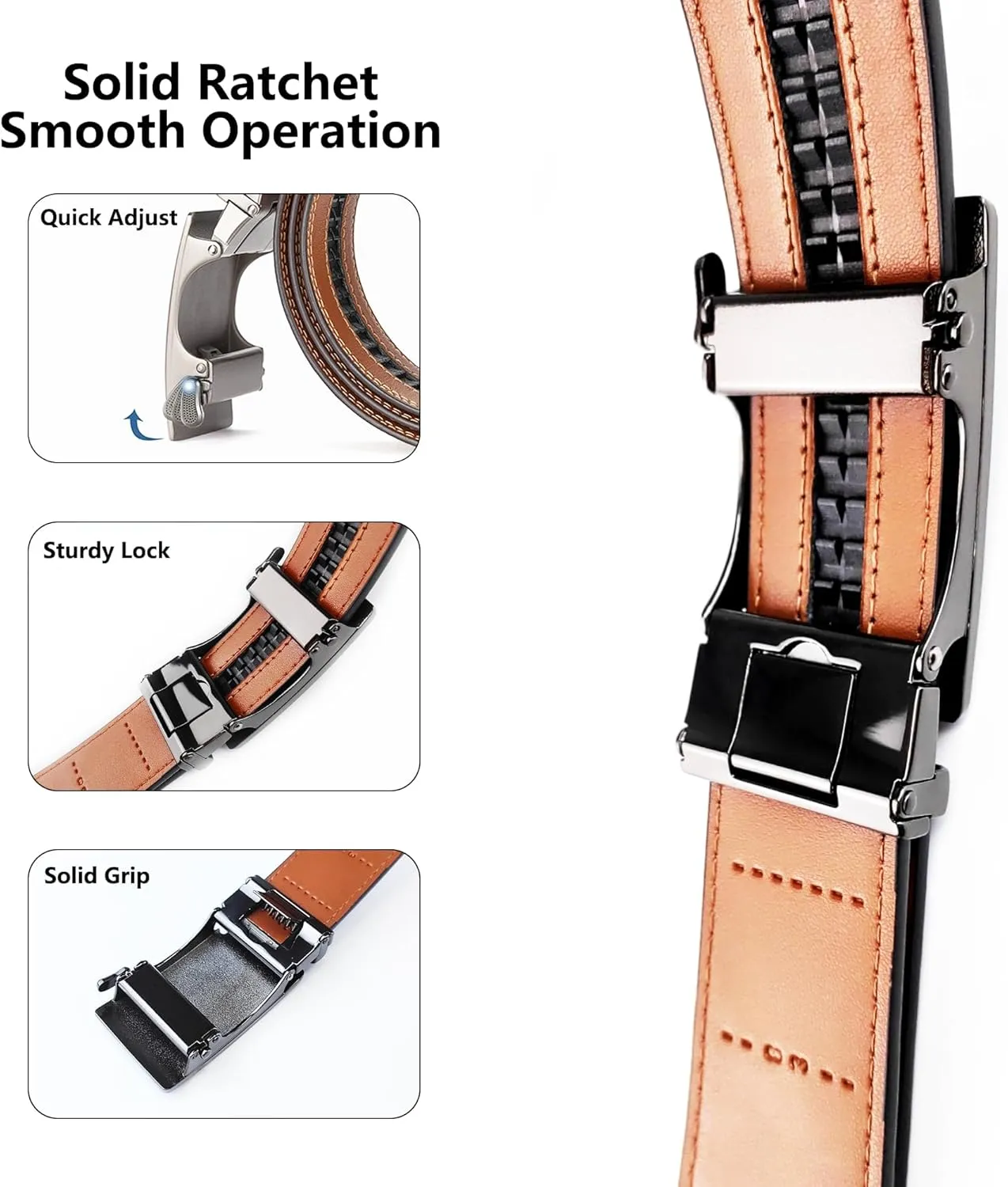 Men's Belts 2 Pack Leather Ratchet Belt for Men Belt for Jeans Dress