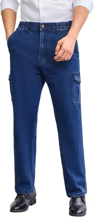 Mens Cargo Jeans with Elastic Waist Relaxed Fit Denim Cargo Pants Men Easy Wear Perfect for Outdoor