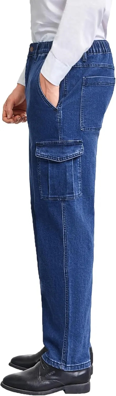 Mens Cargo Jeans with Elastic Waist Relaxed Fit Denim Cargo Pants Men Easy Wear Perfect for Outdoor