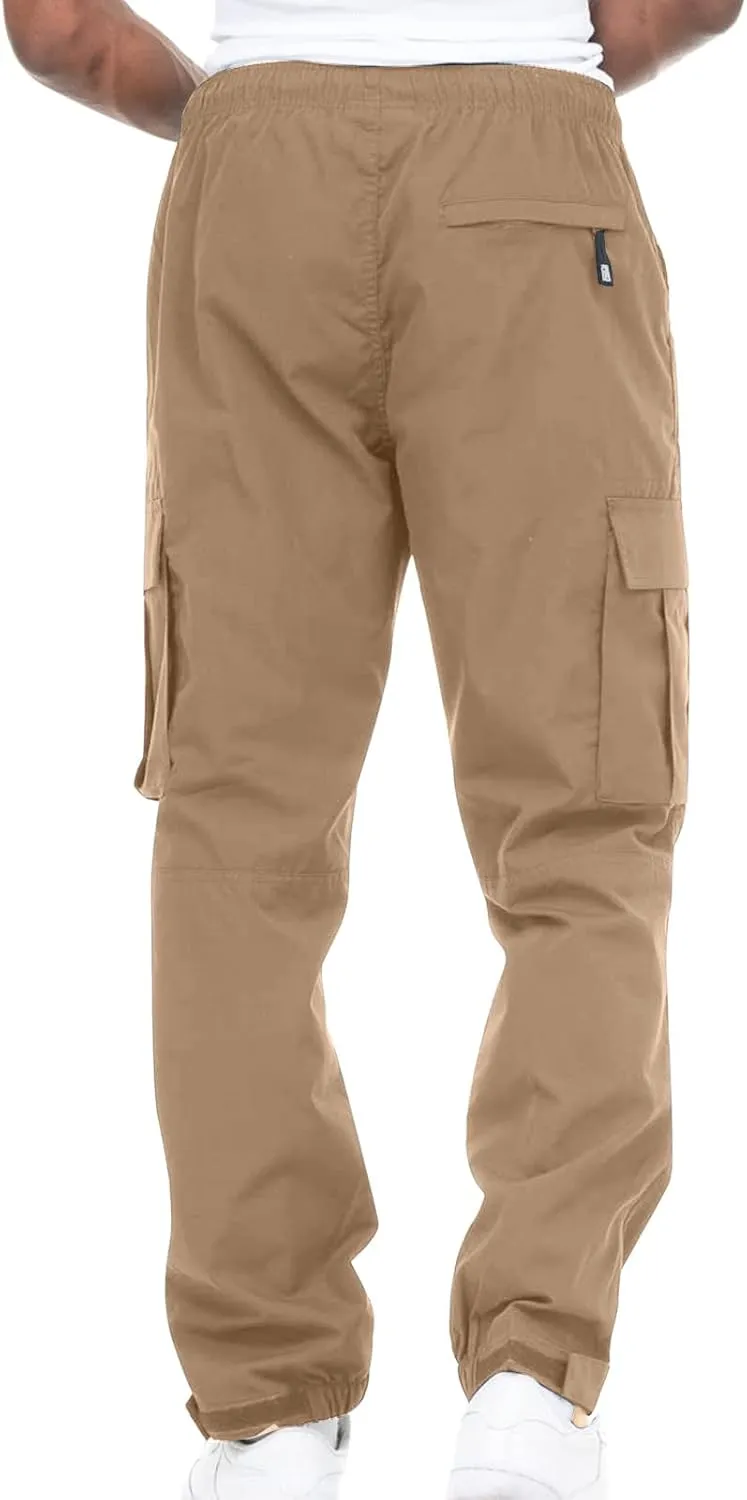 Men's Cargo Pants Casual Cotton Jogger Multi Pockets Outdoor Work Sweatpants Lightweight Drawstring Hiking Pants