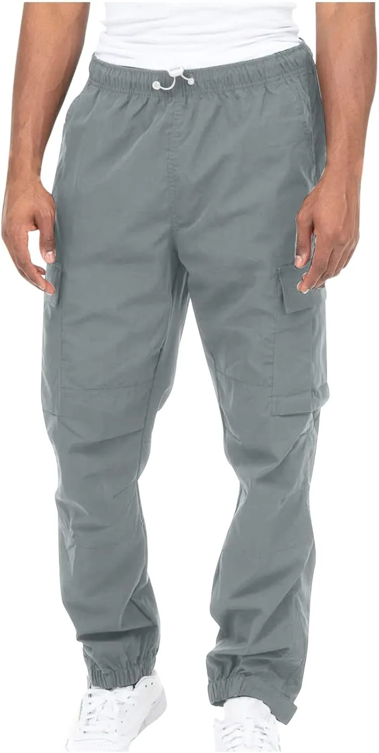 Men's Cargo Pants Casual Cotton Jogger Multi Pockets Outdoor Work Sweatpants Lightweight Drawstring Hiking Pants