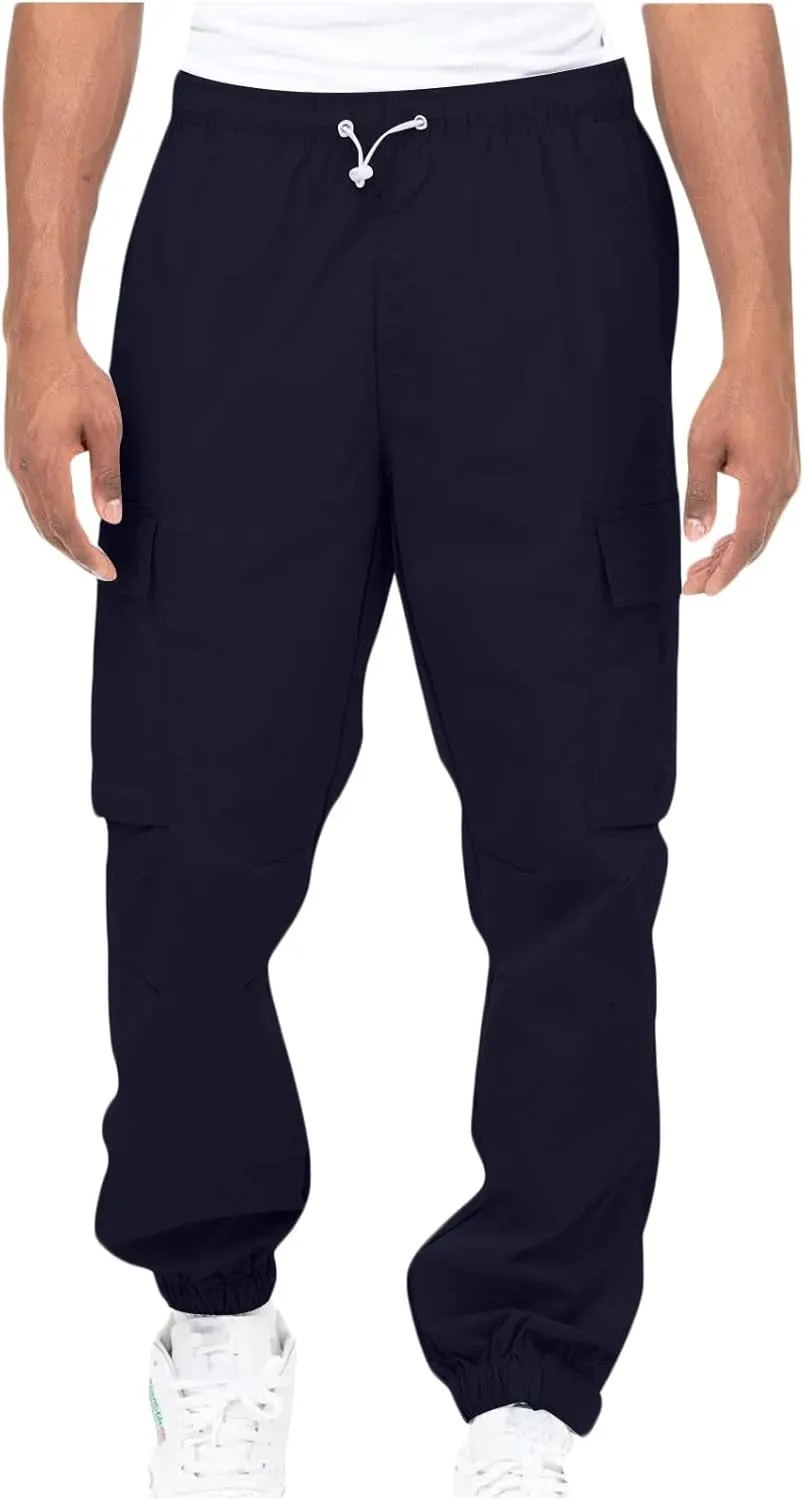 Men's Cargo Pants Casual Cotton Jogger Multi Pockets Outdoor Work Sweatpants Lightweight Drawstring Hiking Pants