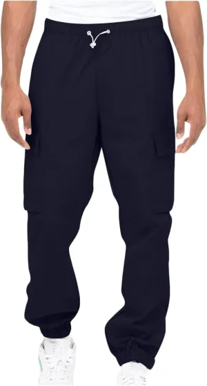 Men's Cargo Pants Casual Cotton Jogger Multi Pockets Outdoor Work Sweatpants Lightweight Drawstring Hiking Pants