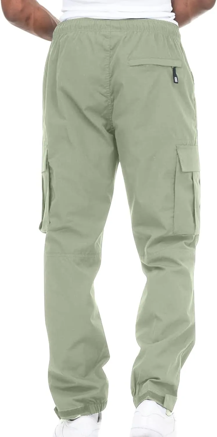Men's Cargo Pants Casual Cotton Jogger Multi Pockets Outdoor Work Sweatpants Lightweight Drawstring Hiking Pants