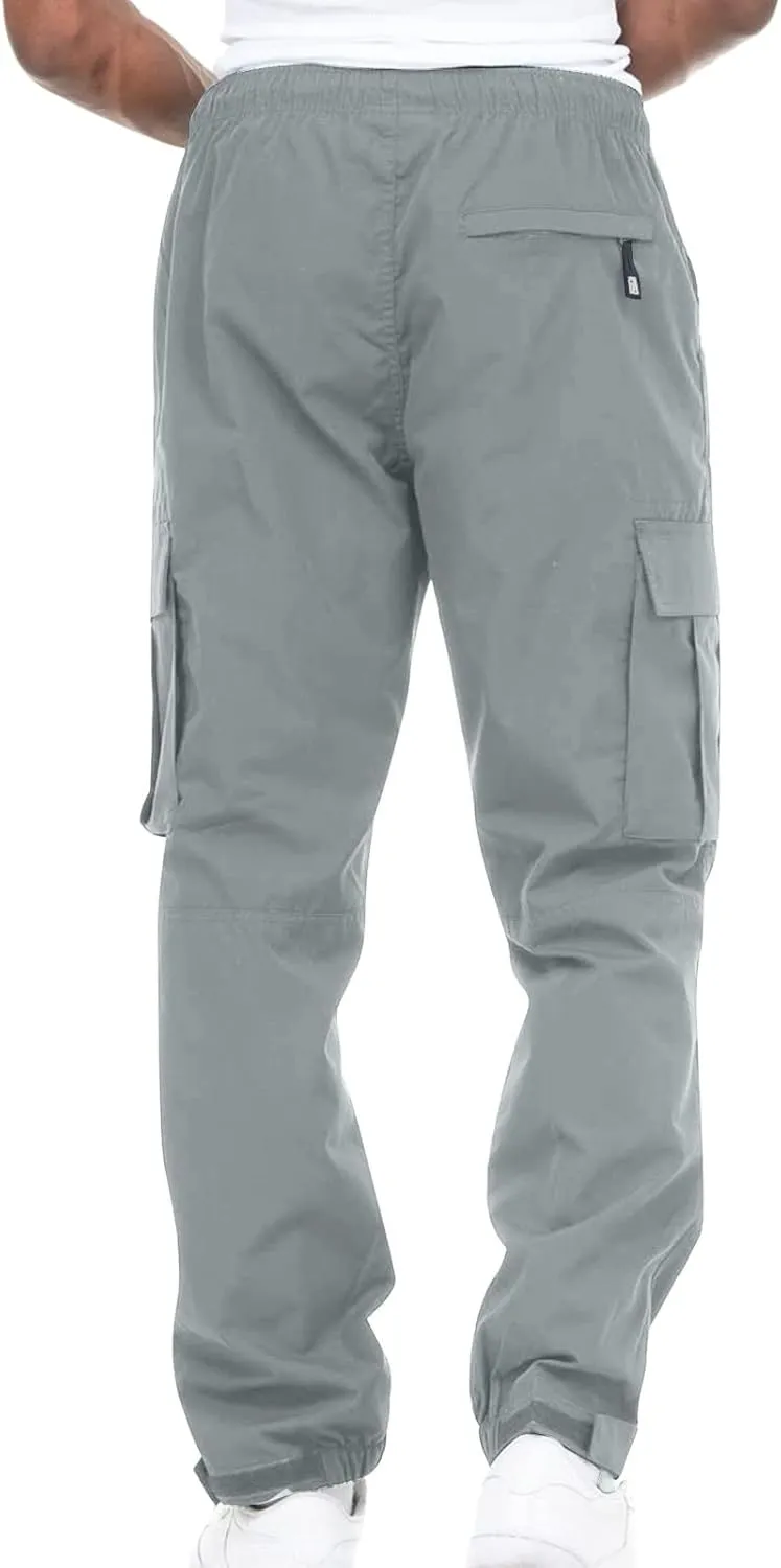 Men's Cargo Pants Casual Cotton Jogger Multi Pockets Outdoor Work Sweatpants Lightweight Drawstring Hiking Pants